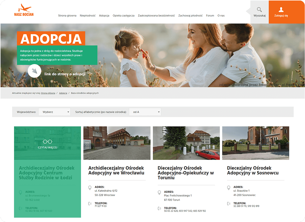 Adopcja na stronie Nasz Bocian Podstrona Adopcja Nasz Bocian