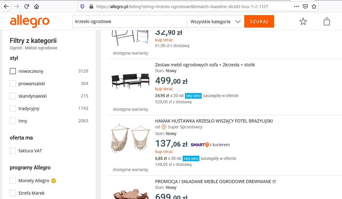 Jak wygląda filtrowanie w wyszukiwarce Allegro? Filtrowanie w wyszukiwarce Allegro
