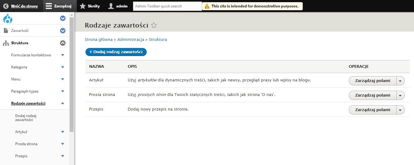 Rodzaje zawartości - edycja Drupala Rodzaje zawartości - edycja Drupala