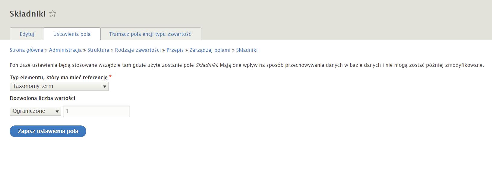 Składniki - zapisywanie ustawień Składniki - zapisywanie ustawień
