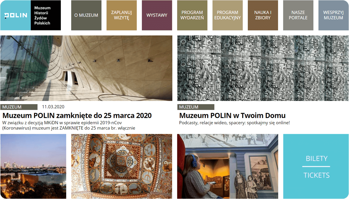 Wygląd strony głównej Muzeum POLIN Strona główna Muzeum POLIN