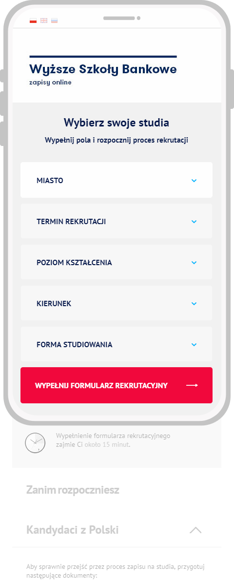 Widok mobilny formularza rekrutacyjnego WSB formularz-rekrutacyjny-wsb-mobile
